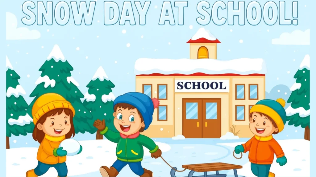 Kids enjoying a snowy day at school, representing how cold it must be for schools to cancel classes.