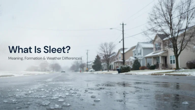 What Is Sleet? Meaning, Formation, Weather & Differences 7 Sleet ice pellets falling and bouncing on a winter road, illustrating what sleet looks like in cold weather.
