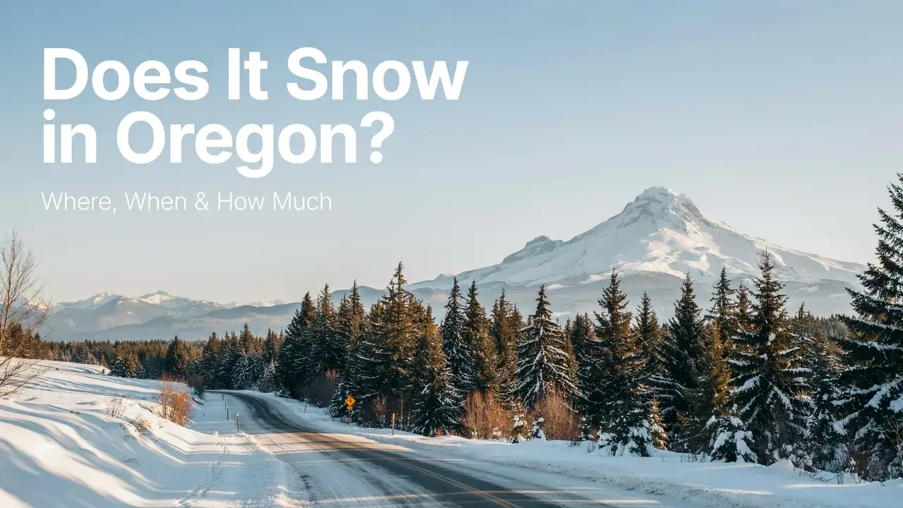 Snow-covered Mount Hood and Oregon Cascade landscape illustrating where and when it snows in Oregon