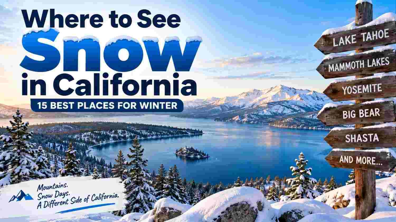 Where to See Snow in California: 15 Best Places 1 Where to see snow in California with Lake Tahoe, Mammoth Lakes, Yosemite, Big Bear, and Mount Shasta winter destinations