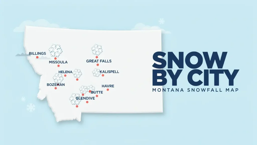 Snow in Montana: When It Falls, How Much & Where (2026) 3 Map of Montana showing average snowfall by city